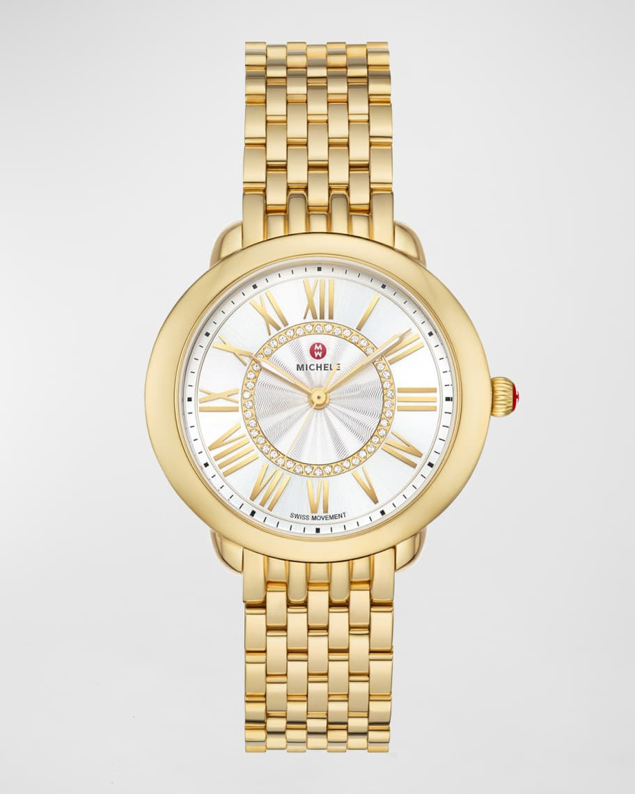 MICHELE Serein Mid Non Diamond Gold-Plated Watch with White Sunray Dial | Neiman Marcus