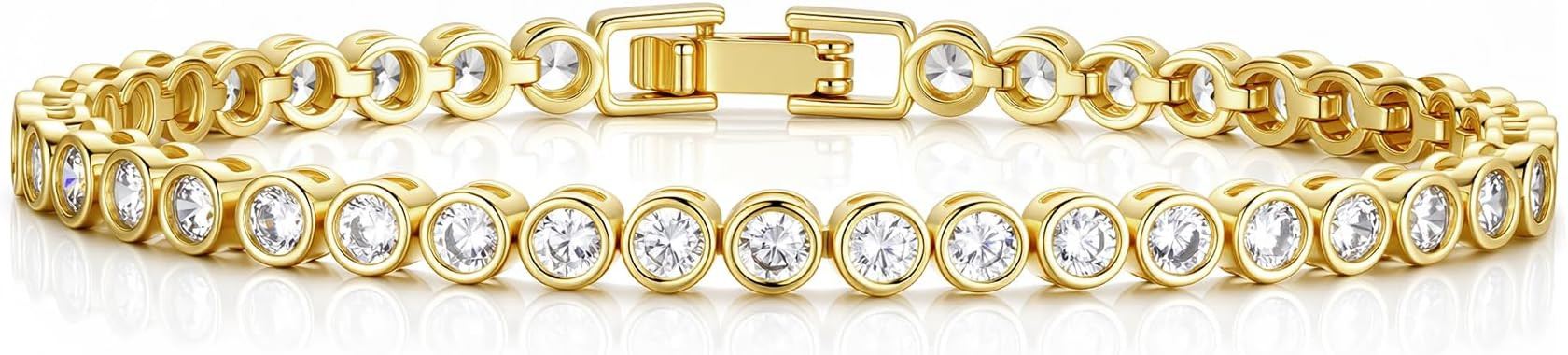 Gold Tennis Bracelets for Women Bridesmaid Wedding Jewelry Gifts | 14K Gold Plated, Rectangle Rou... | Amazon (US)
