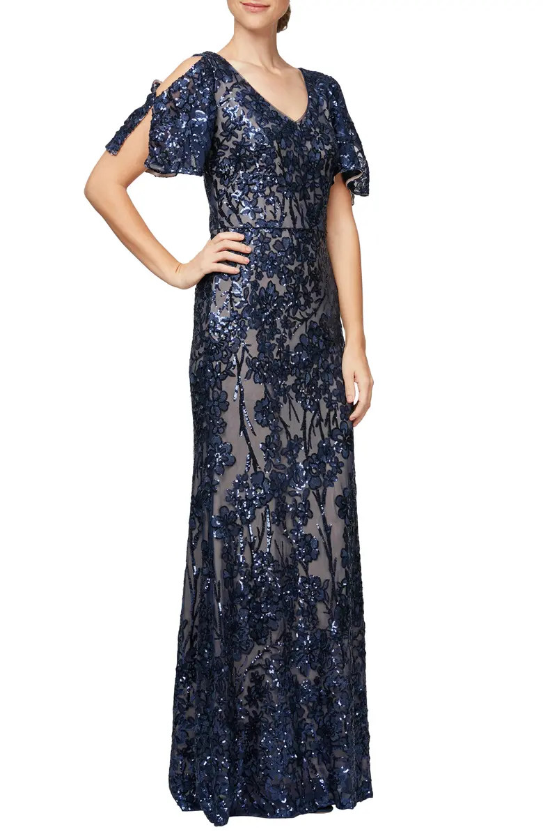 Sequin Lace Cold Shoulder Trumpet Evening Gown | Nordstrom