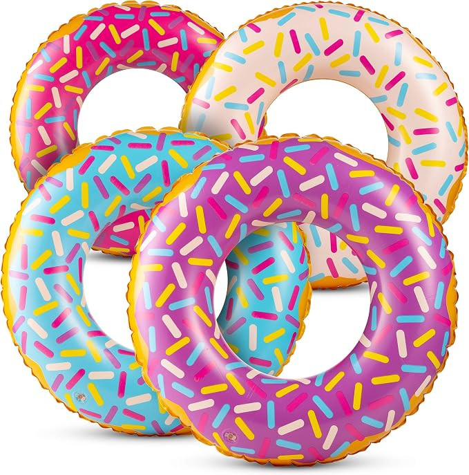 Inflatable Donuts - (Pack of 4) 24 Inch Donut Pool Float for Kids Pool Tube, Assorted Swim Rings ... | Amazon (US)