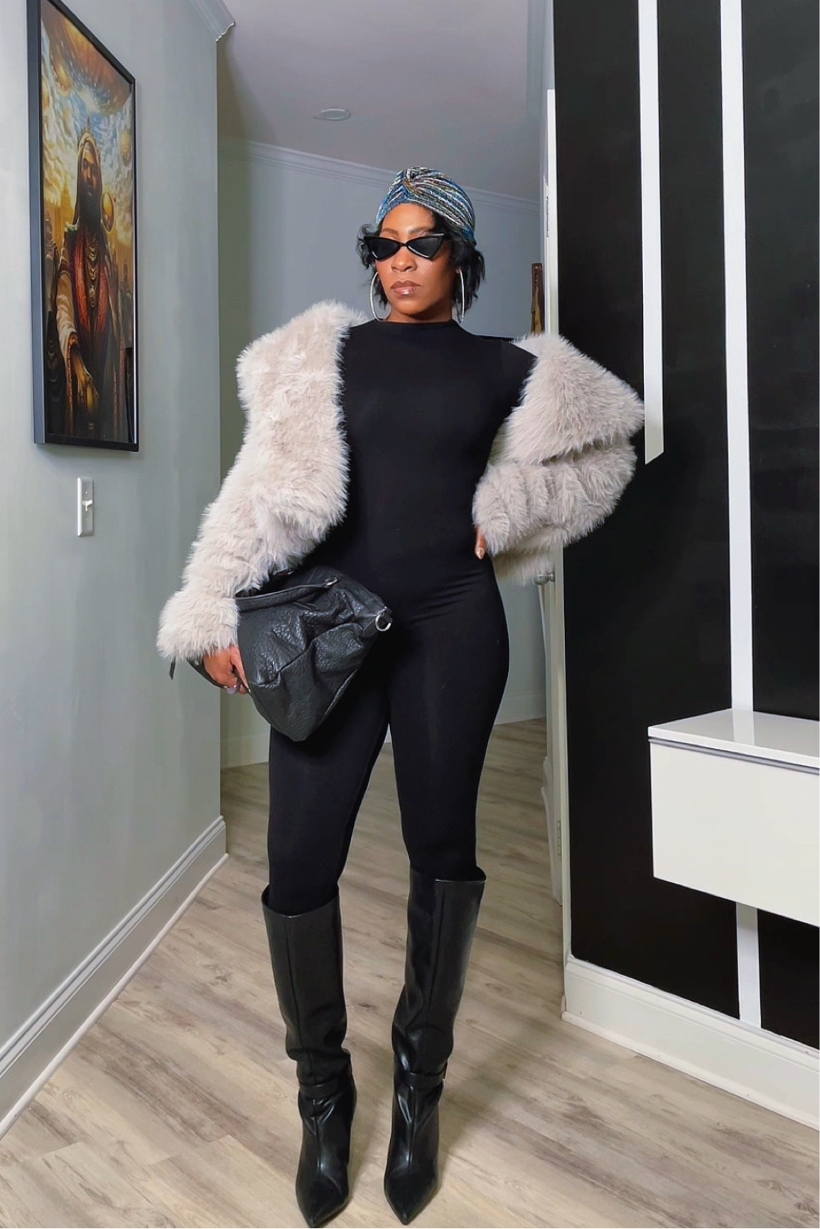 Wearing my favorite bodysuit from naked wardrobe layered with a grey faux fur jacket and metallic turban.

#LTKStyleTip #LTKMidsize #LTKOver40