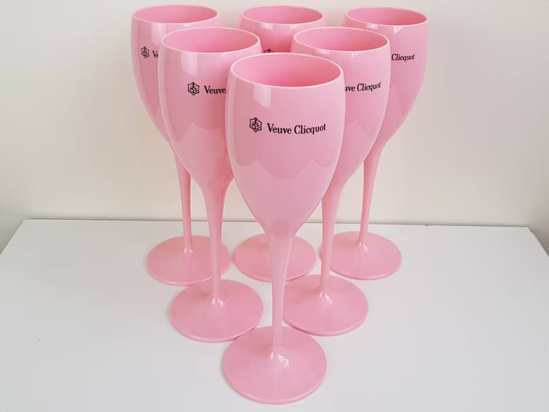6x Veuve Clicquot Pink Acrylic Plastic Champagne Glasses Flutes 195ml 20cm | Etsy (US)