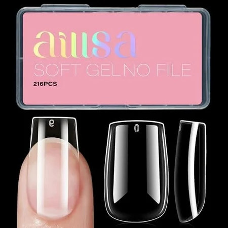AILLSA Short Square Nails Clear Gel Nail Tips False Full Cover Soft Nail Tips for DIY Home Salon Gift Preshaped Gelly Press on Fake Nail Tips for Nail Extension 216PCS 12 Sizes | Walmart (US)
