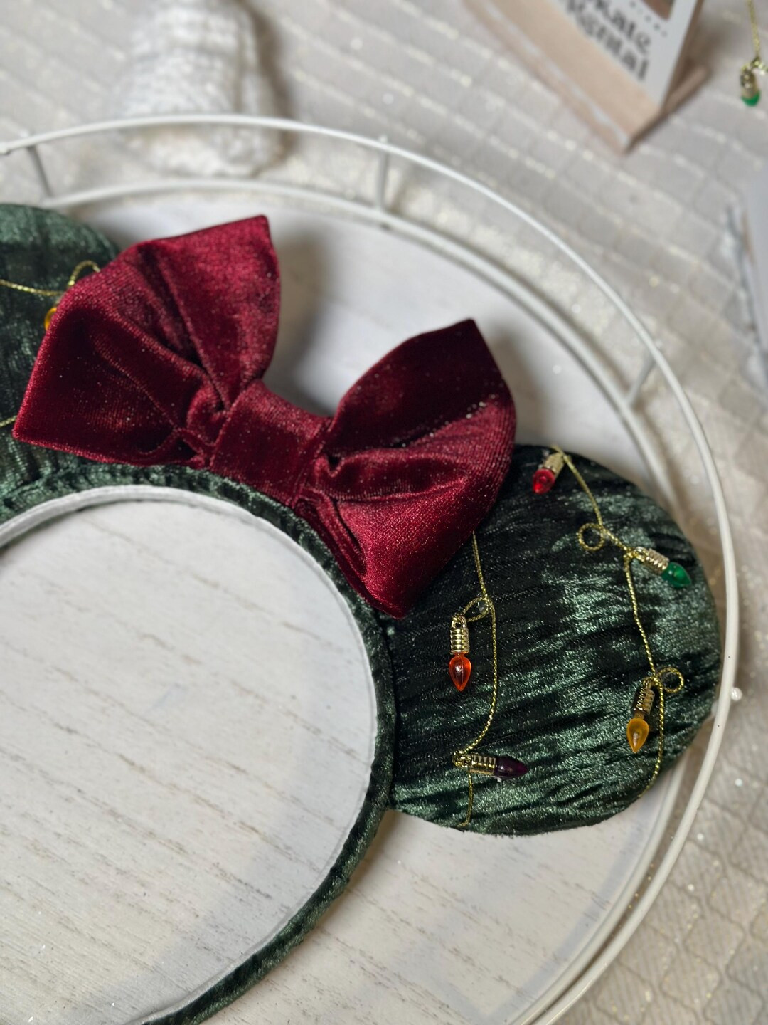 Christmas Pleaded Velvet Ears With Lights, Holiday Minnie Ears, Festive Minnie Ears, Disney Minni... | Etsy (US)
