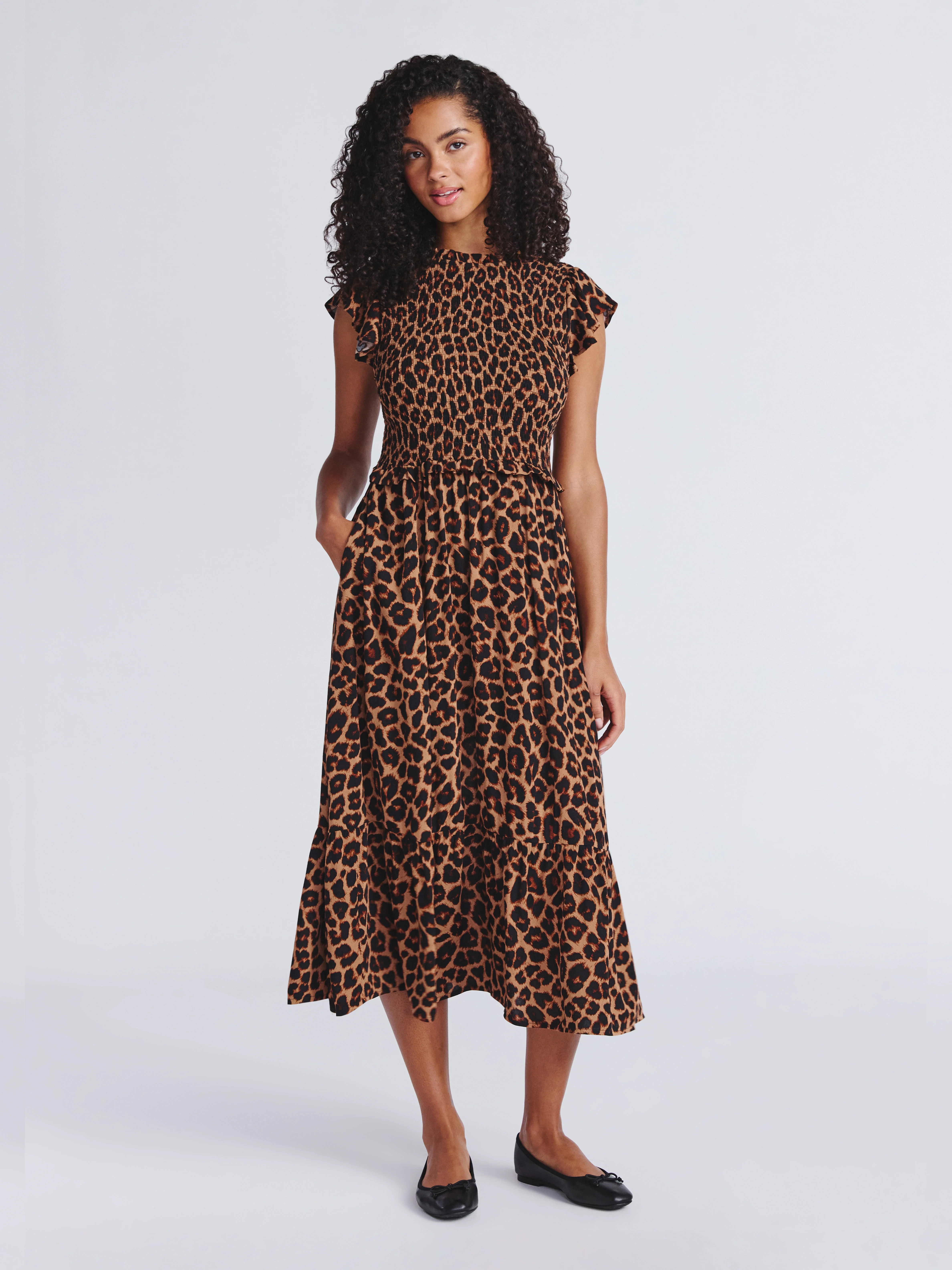 Time and Tru Women's Smocked Bodice Midi Woven Dress, Sizes XS-XXXL - Walmart.com | Walmart (US)