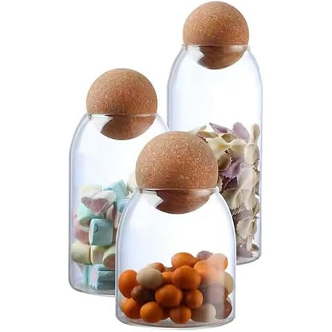 Candy Jar Candy Container Round Glass with Spherical Cork Lid 1200ml 40.5oz | Amazon (US)