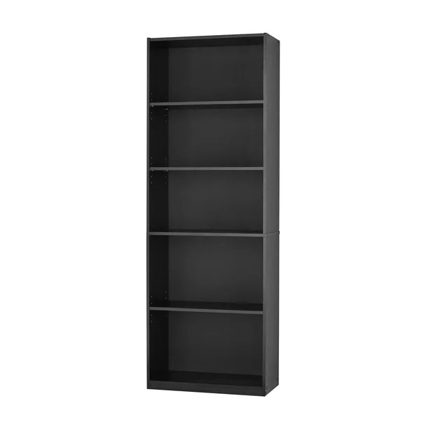 Mainstays 71" 5-Shelf Bookcase with Adjustable Shelves, True Black Oak - Walmart.com | Walmart (US)