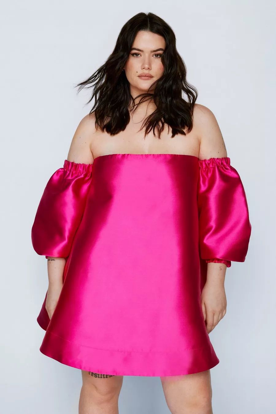 Plus Size Structured Bardot Puff Sleeve Mini Dress | Nasty Gal (US)