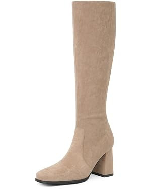 Modatope Knee High Boots Women Chunky Heel Square Toe Heeled Tall Boot for Women Fashion Side Zip... | Amazon (US)