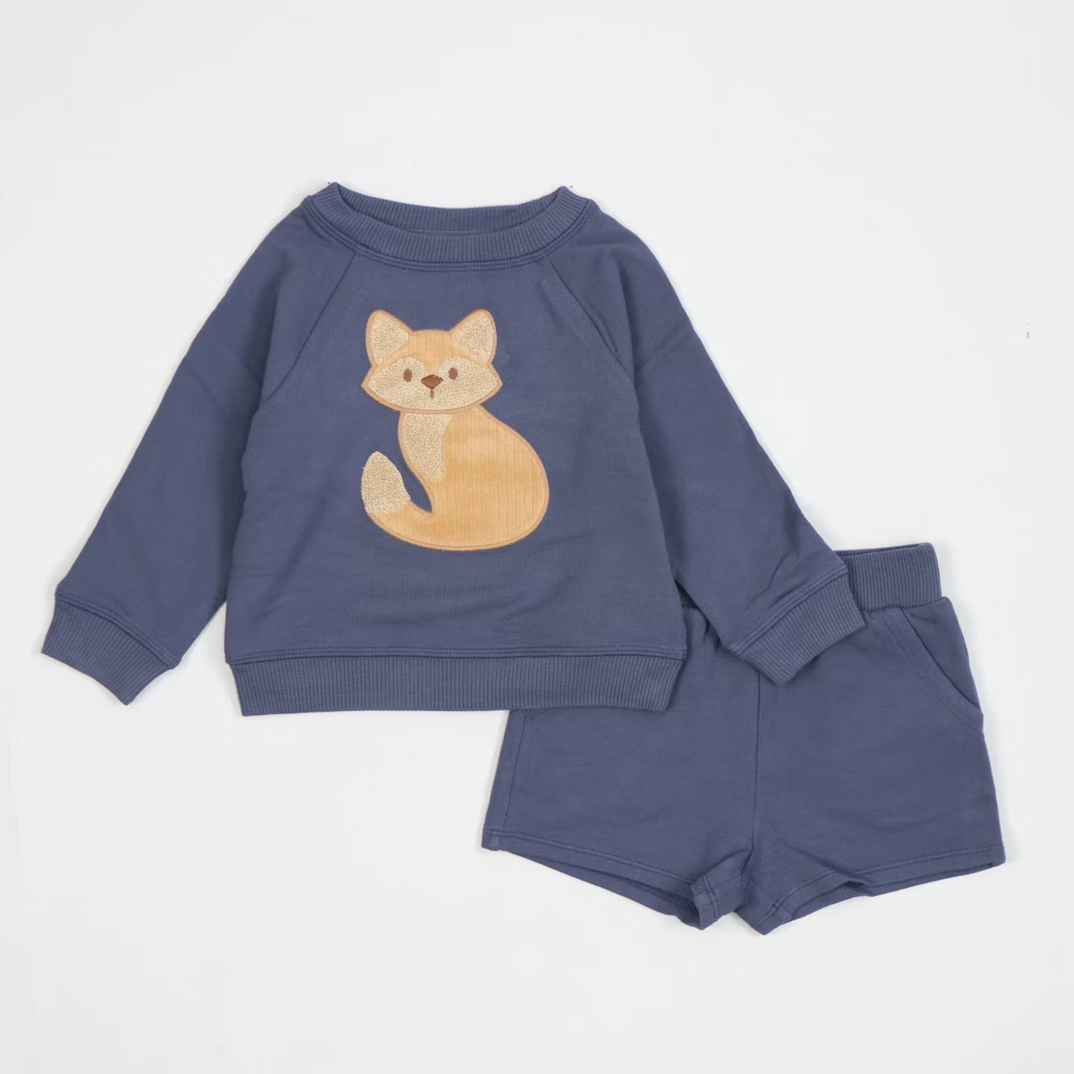 Baby Boys' 2pc Fox Applique Sweatshirt & Shorts Set - Cloud Island™ Navy Blue | Target