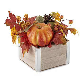Layerings Autumn Market 12" Leaves & Pumpkin Square Floral Arrangement | JCPenney
