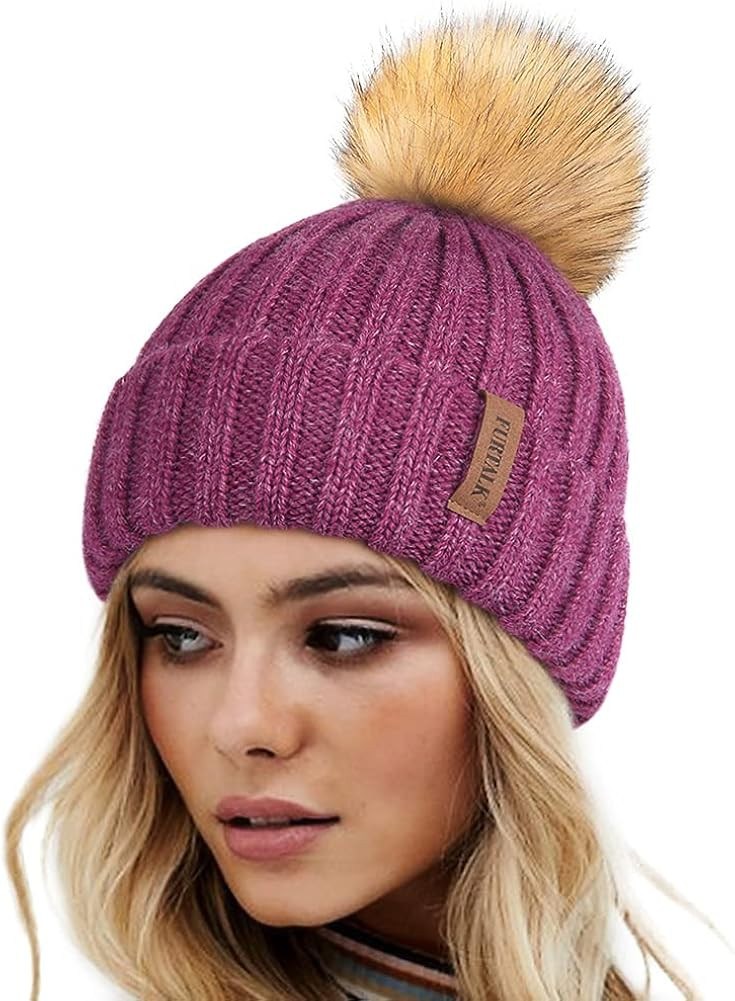 FURTALK Womens Winter Knitted Beanie Hat with Faux Fur Pom Warm Knit Skull Cap Beanie for Women | Amazon (US)