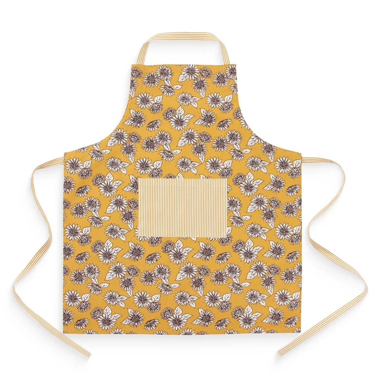 Mainstays Chef Kitchen Apron, 28" x 32" Cotton Apron with Pocket, Yellow Sunflower | Walmart (US)