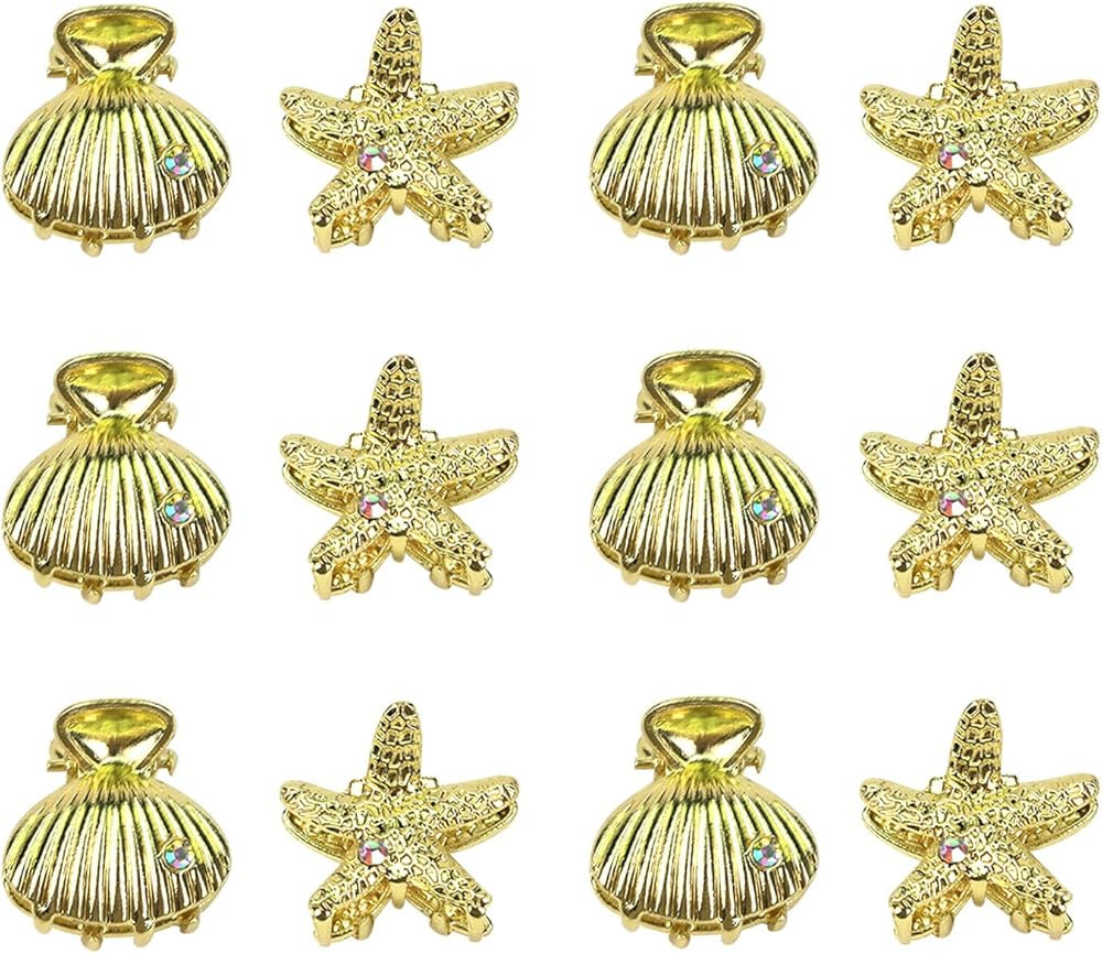 YISSION 12PCS Metal Hair Clips Small Starfish Hair Clip Shell Claw Clip Mermaid Hair Accessories ... | Amazon (US)