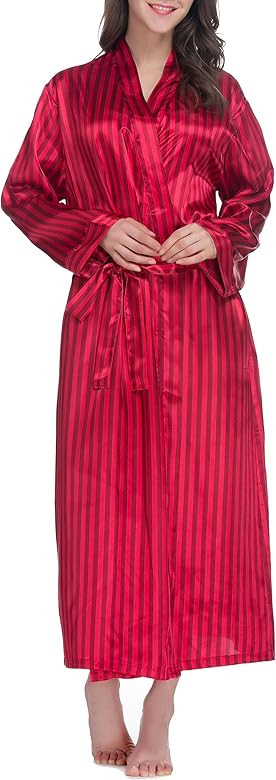 Lavenderi Women's Satin Robe Long Classic Satin Kimono Robe Lounge Bathrobe Robe | Amazon (US)