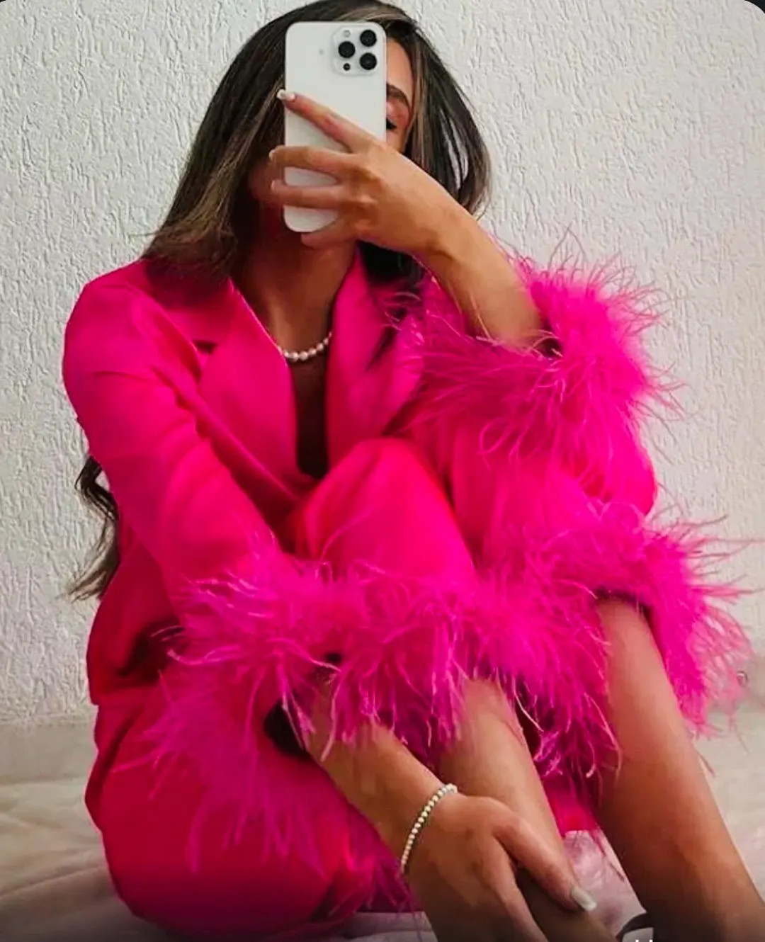 Next Day Shipping! Hot Pink REAL Ostrich Feather Pajama Set! Valentine Gift! Party Pajamas Set in... | Etsy (US)