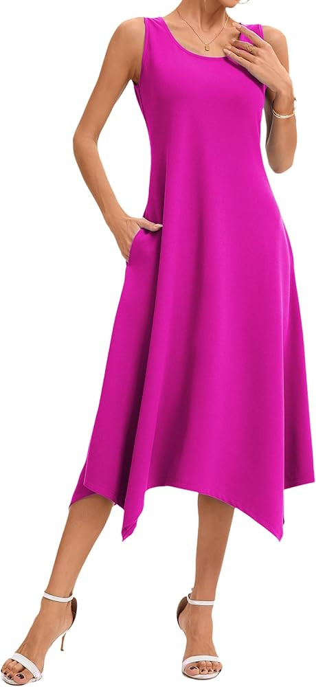 Womens Summer Dresses Casual Sleeveless Tshirt Sundresses Vacation Beach Cover Up Pockets Dress P... | Amazon (US)