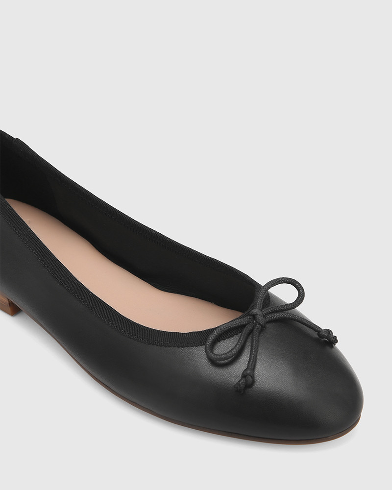 Agnes Black Leather Ballet Flat | Wittner