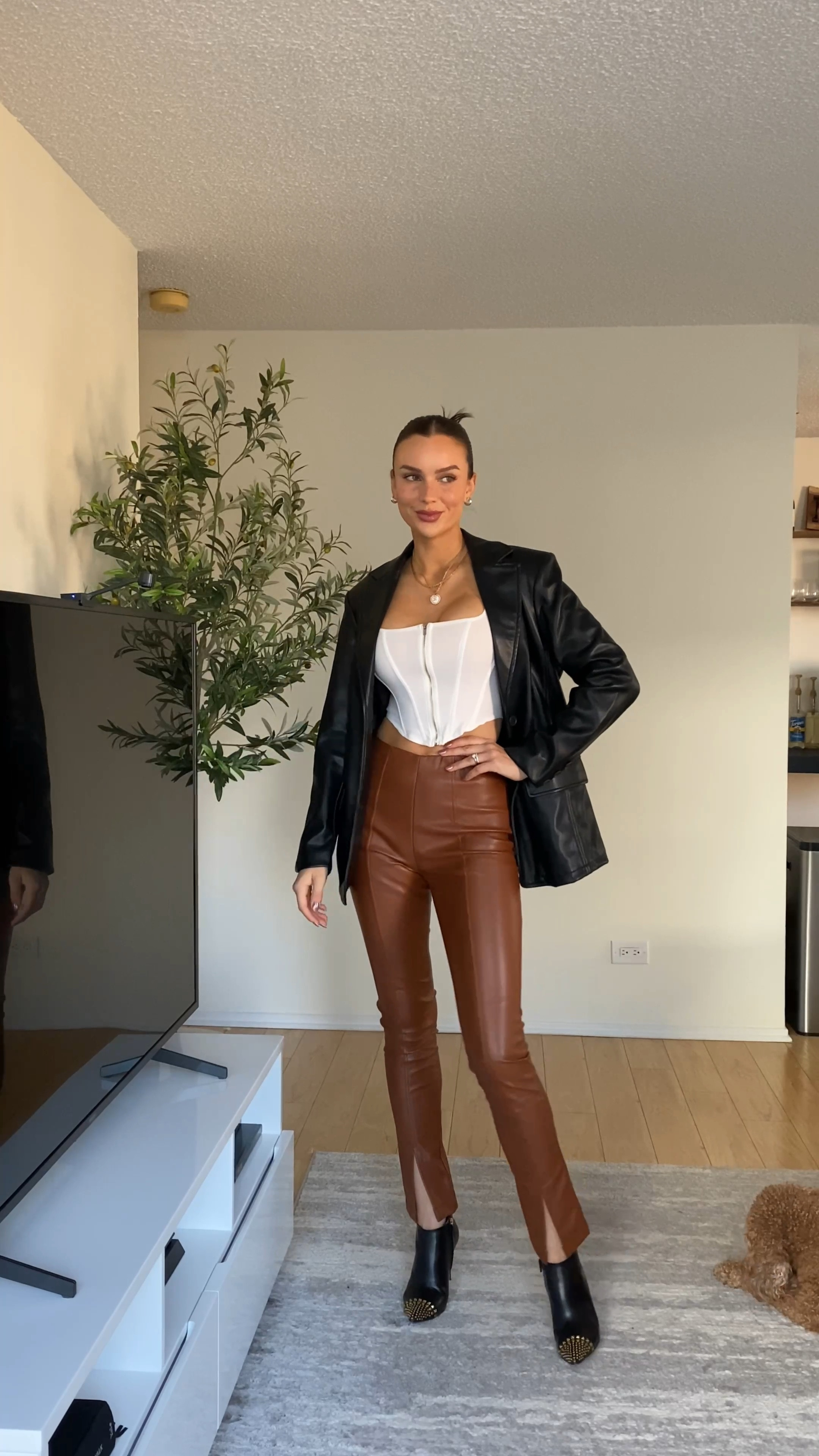 I love combining different shades of #leather to soften the look. Pairing these leggings and #blazer with a #corset top adds a lot of femininity and balances out the look! #fallfashion 

#LTKSeasonal #LTKstyletip #LTKunder100