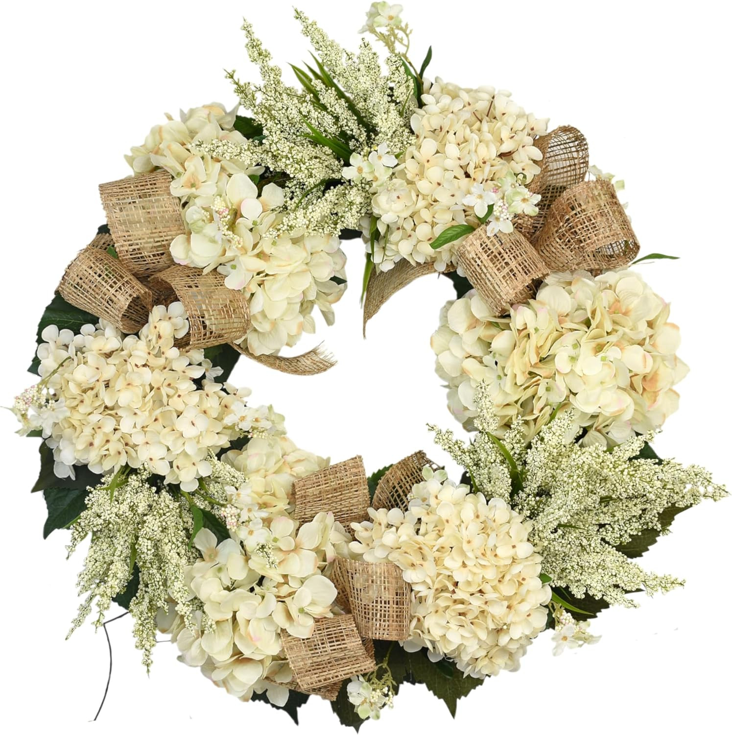 Creative Displays 23" Cream Hydrangea and Heather Wreath with Bows, Made in USA for Home or Offic... | Amazon (US)