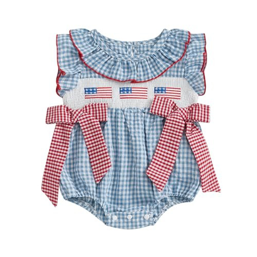 Amnnchya 4th of July Baby Girl Outfits Newborn American Flag Romper Fourth of July Ruffle Sleeve ... | Amazon (US)
