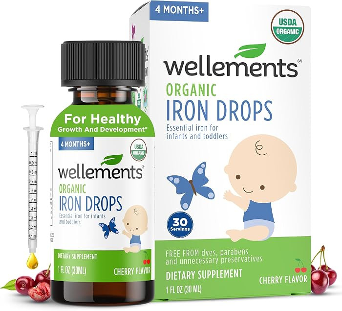 Wellements Organic Liquid Iron Drops for Infants & Toddlers Cherry 1 Fl Oz | Amazon (US)