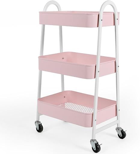3-Tier Utility Rolling Cart with Large Storage and Metal Wheels for Office,Kitchen,Bedroom,Bathro... | Amazon (US)