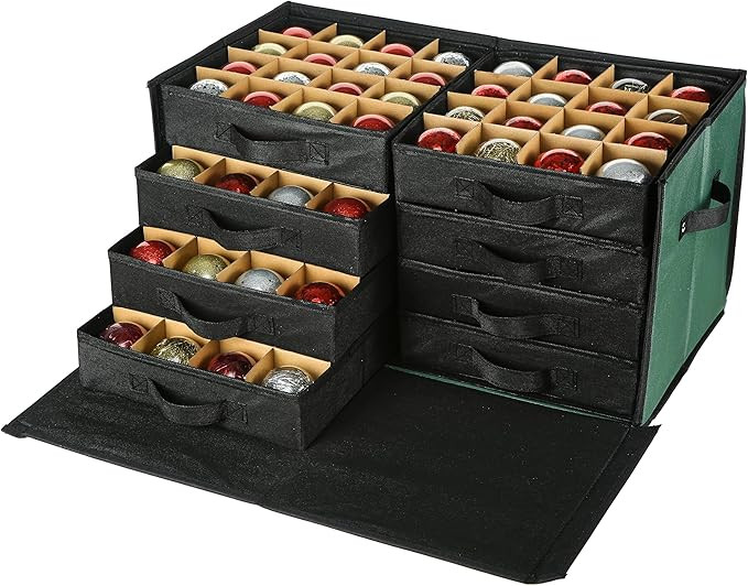 Christmas Ornament Storage Box - 8 Separate Trays, Stores 128 Ornaments - Non-Woven Fabric Contai... | Amazon (US)