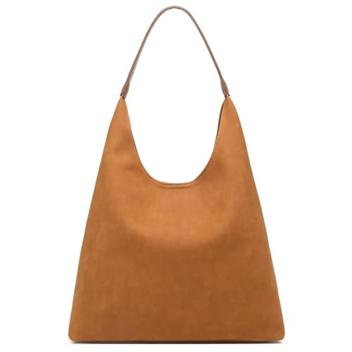 Hobo Bags for Women, Slouchy Handbag Vegan Leather Shoulder Purse 2pcs Work Tote, Suede Yellowish-Brown | Amazon (US)