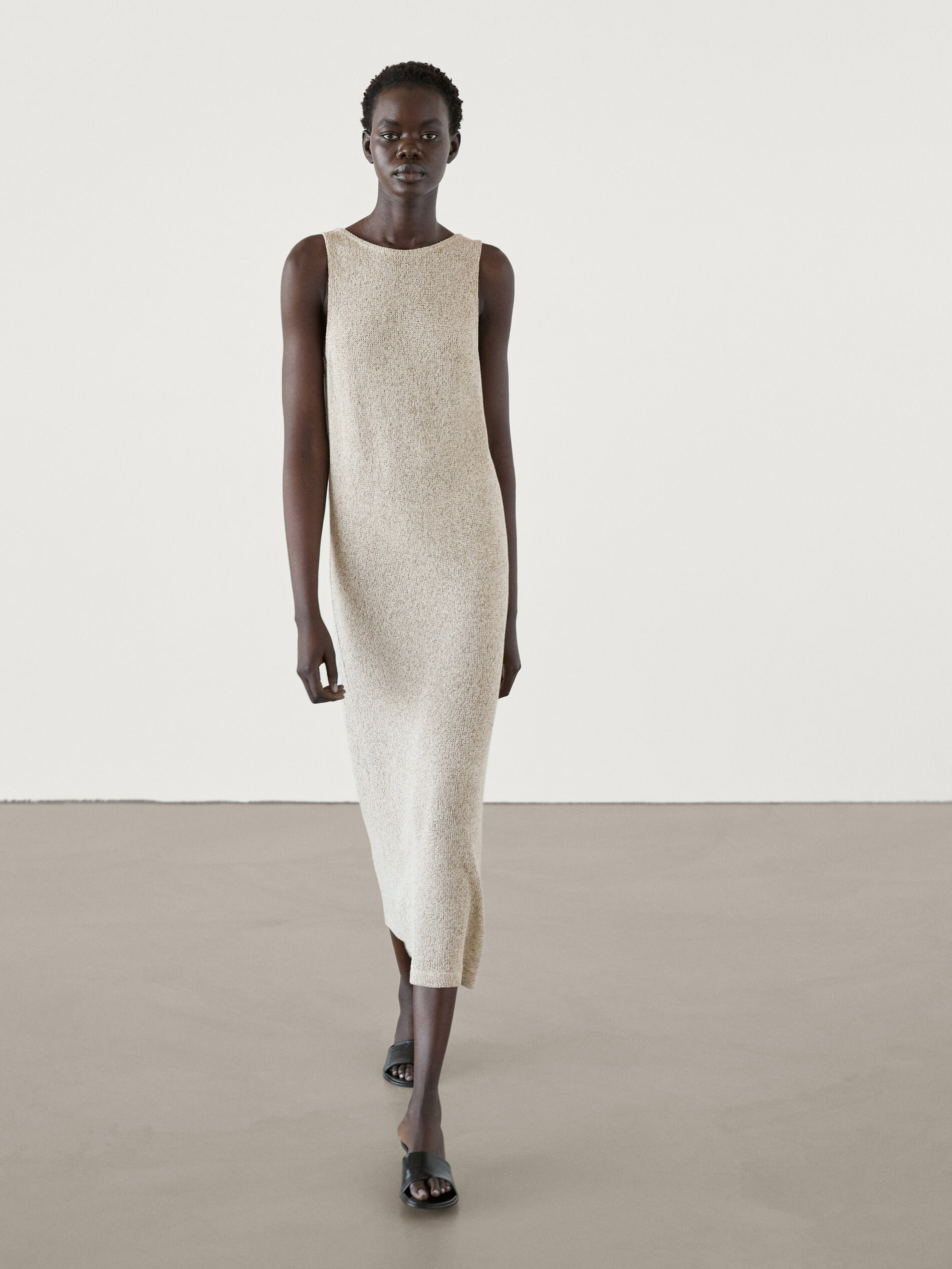 100% cotton twisted yarn midi dress | Massimo Dutti UK