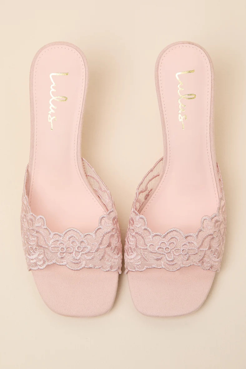 Chanel Blush Lace Kitten Heel Slide Sandals | Lulus