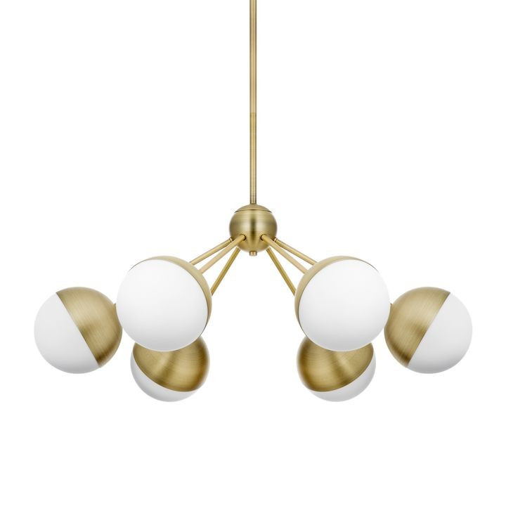 Powell LED 6-Light Chandelier with White Globes, Aged Brass | Lights.com