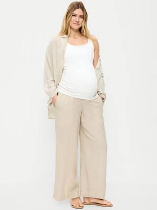 Maternity Rollover Waist Linen-Blend Wide-Leg Pants | Old Navy (US)