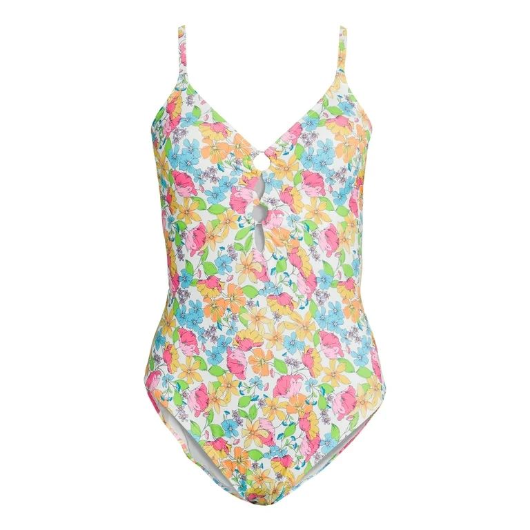 Time and Tru Women's and Women's Plus Floral O Ring One Piece Swimsuit, Sizes XS-2X | Walmart (US)
