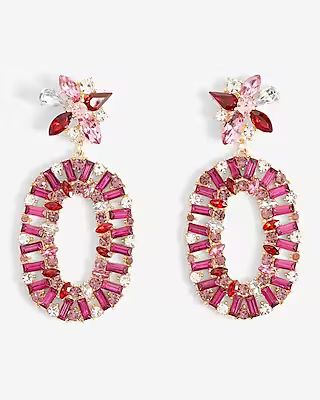 Rhinestone Oval Post Back Drop Earrings | Express