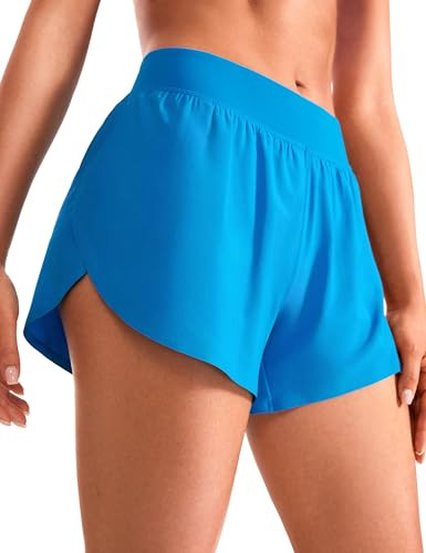 CRZ YOGA Mid Waisted Split Running Shorts for Women 4" - Comfy Mesh Liner for Workout Athletic Gym Track Quick Dry Madagascar Blue X-Small | Amazon (US)