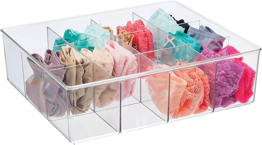 mDesign Plastic 12 Compartment Divided Drawer and Closet Storage Bin - Organizer for Scarves, Soc... | Amazon (US)