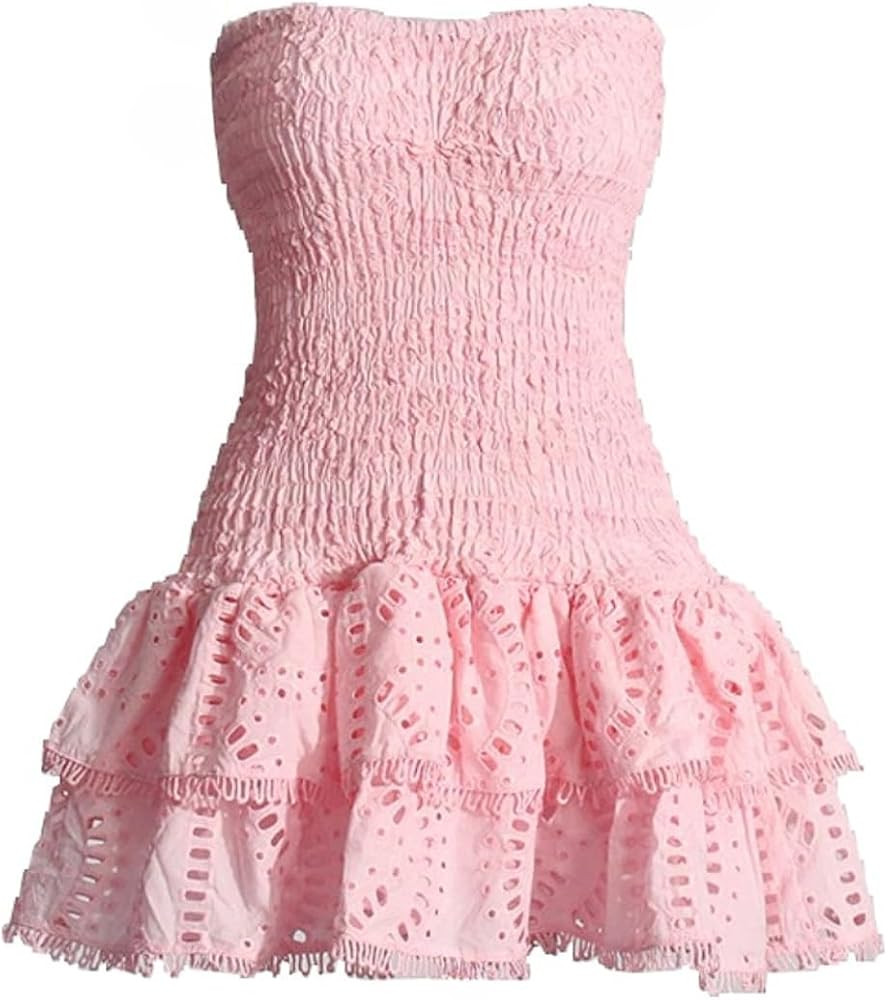 Tube Top Preppy Dress Women Y2k Blue Floral Strapless Mini Dress Vintage Short Going Out Dresses | Amazon (US)