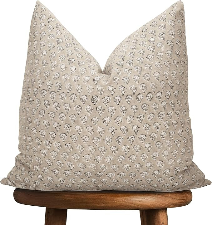 Hand-Block Printed, Artisan-Made Neutral Accent Throw Pillow Covers- 100% Cotton Cushion for Sofa... | Amazon (US)