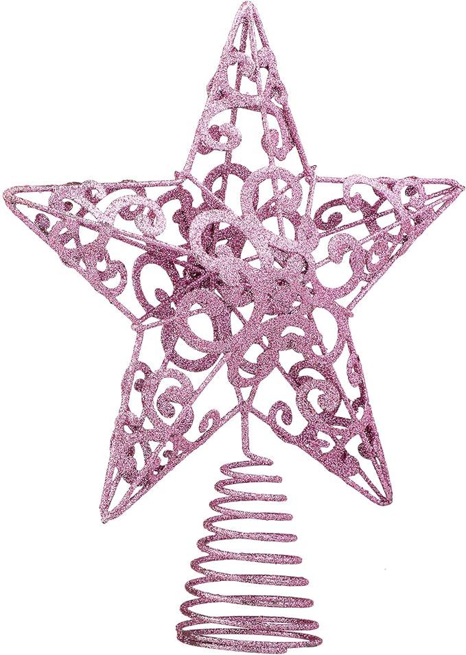 Aneco 10 Inches Christmas Tree Topper Star Metal Glittered Star Treetop Decoration Hollow-Out Sta... | Amazon (US)
