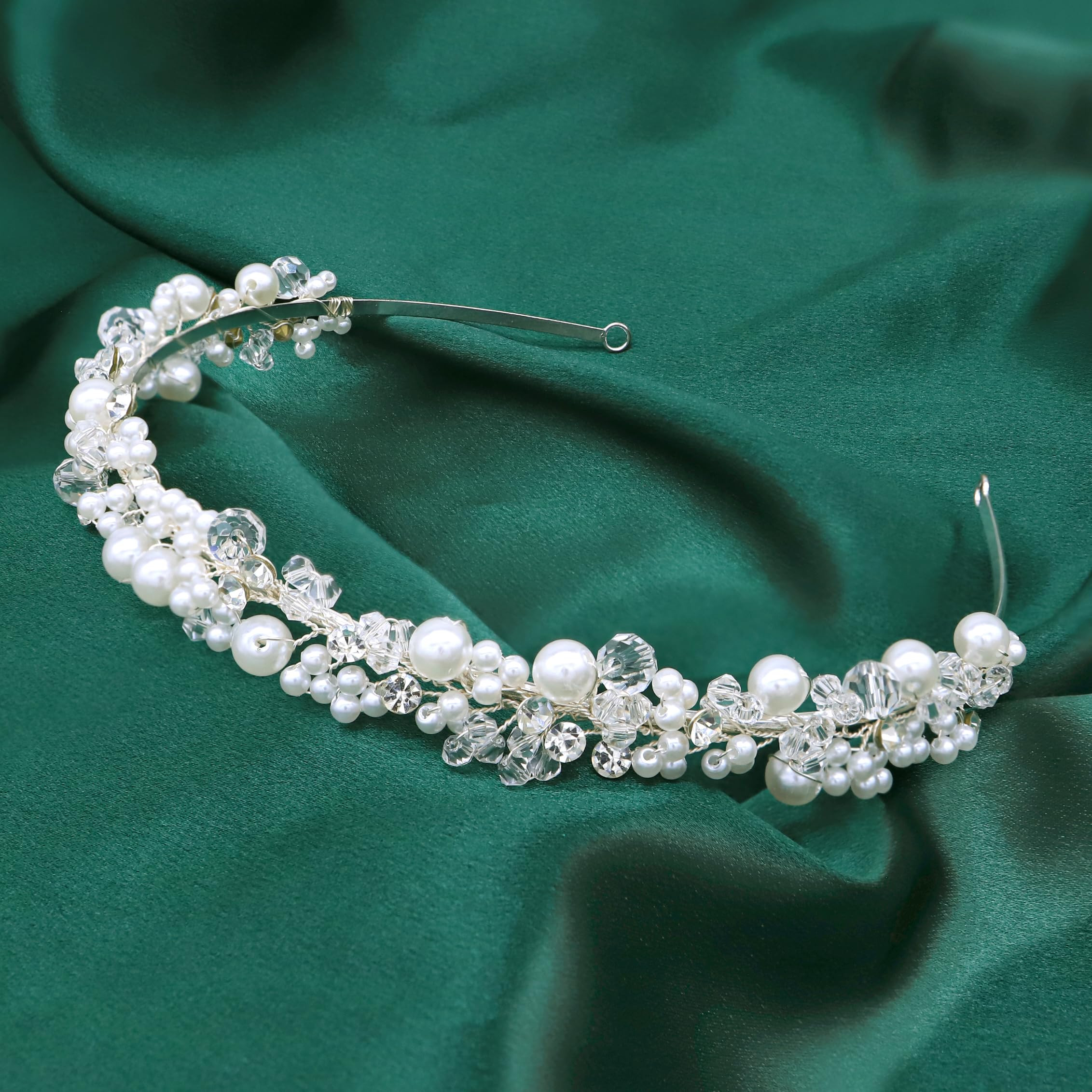 Oriamour Bridal Headband With Pearls Wedding Headpieces For Brides Crystal Party Hair Accessories For Women (Silver) | Amazon (US)