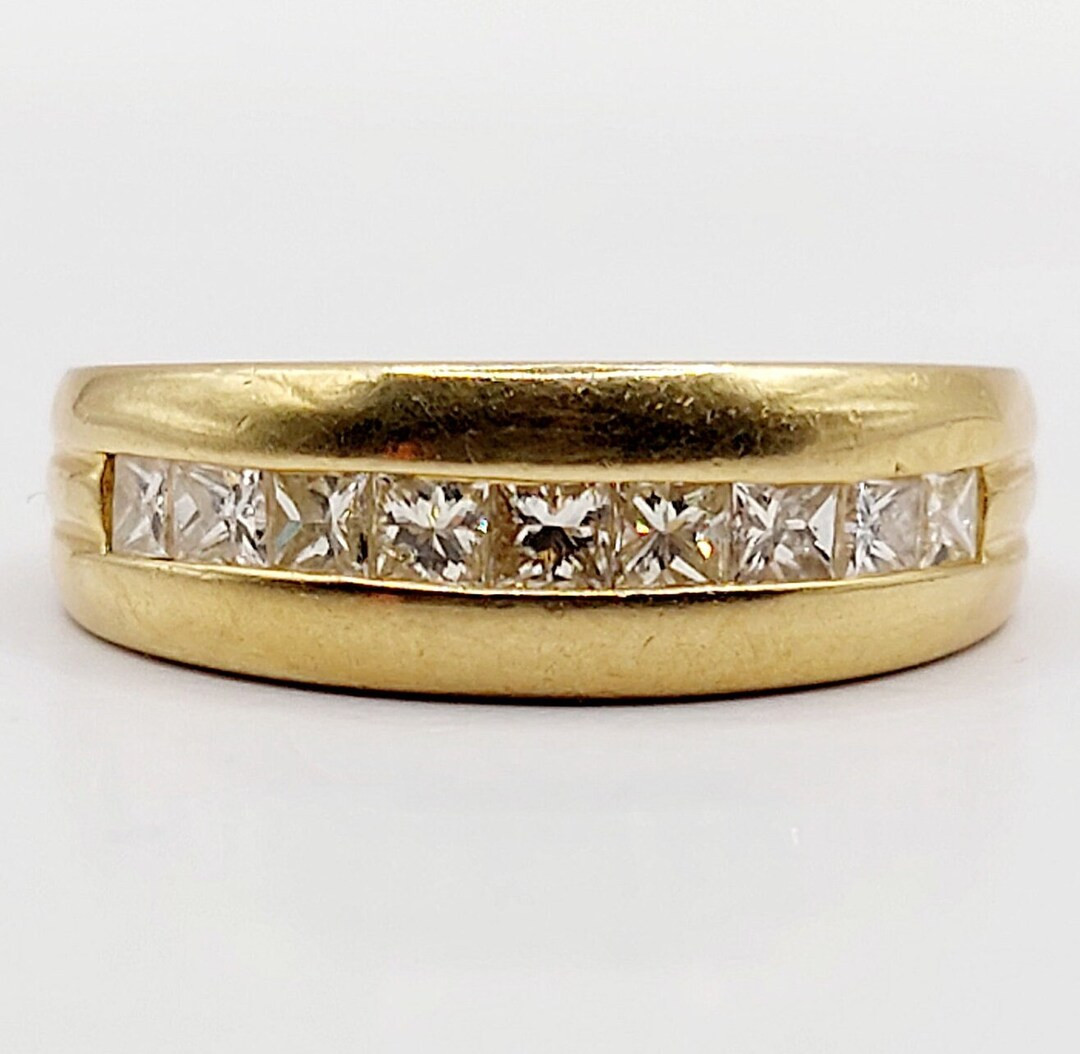 French Half Eternity Band 18k Gold Set With 0.45 Carats of Princess Cut Diamonds circa 1970 Art D... | Etsy (US)