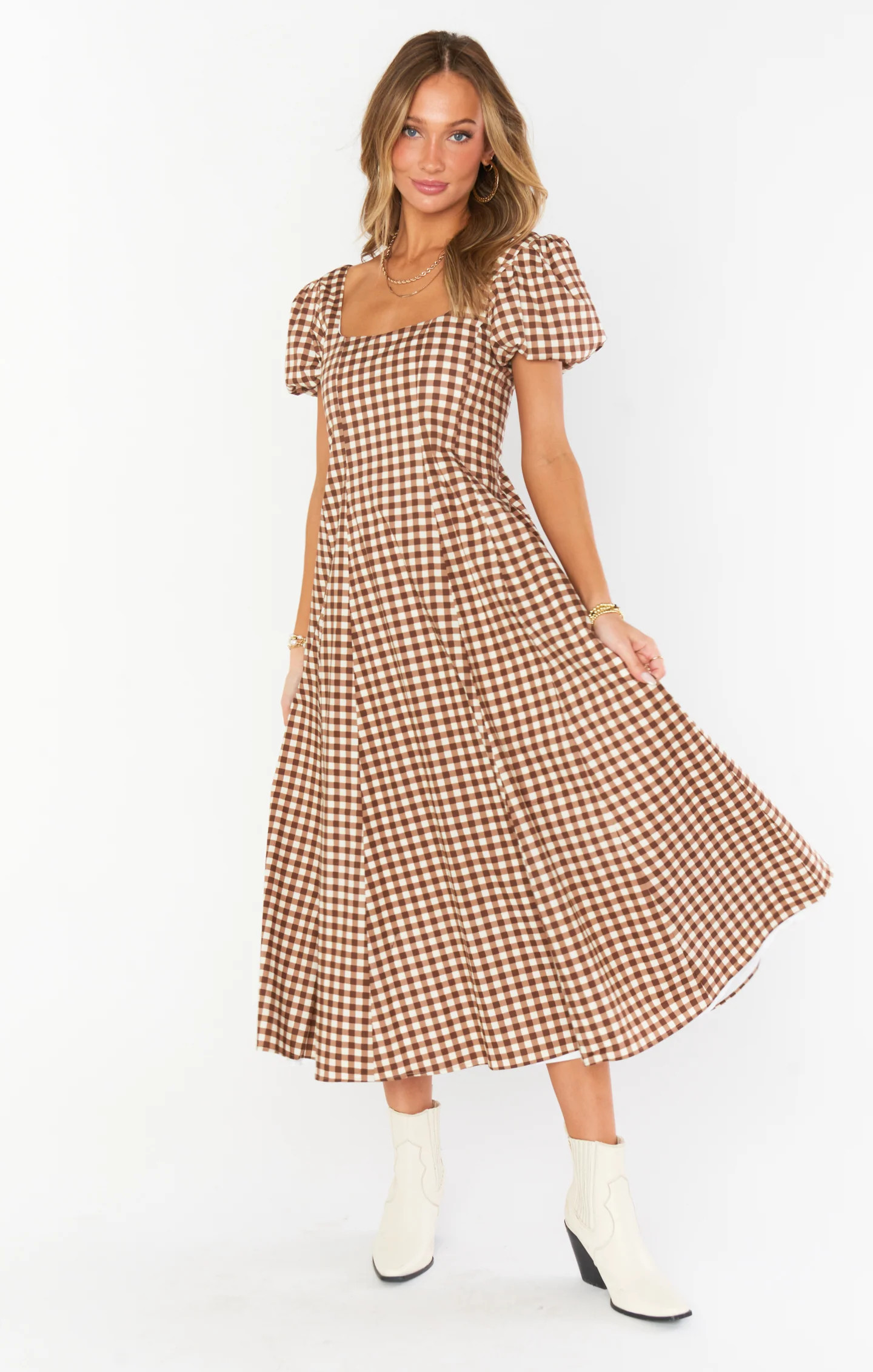 Mia Midi Dress ~ Brown Gingham | Show Me Your Mumu