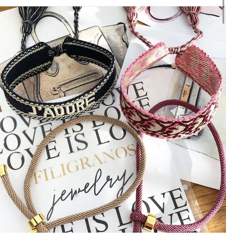 Friendship Bracelet J'ADORE Valentine's Day Gift Boho Bracelet Embroidered Bracelet Woven Cotton ... | Etsy (US)