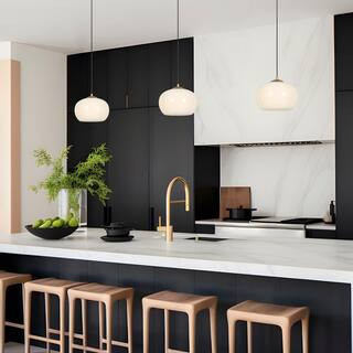 9.5 in. Minimalist Modern Opal Glass Pendant, 1-Light Gold and White Hanging Light for Kitchen Is... | The Home Depot