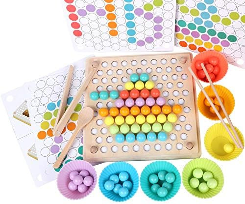 QZMTOY Wooden Peg Board Beads Game, Puzzle Color Sorting Stacking Art Toys for Toddlers, Counting... | Amazon (US)