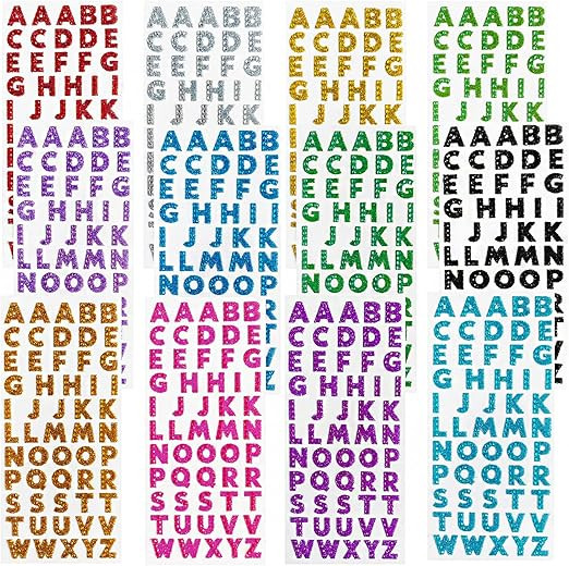 Winorda 12 Sheets Glitter Alphabet Letter Stickers Glitter Self Adhesive Alphabet Stickers for Gr... | Amazon (US)