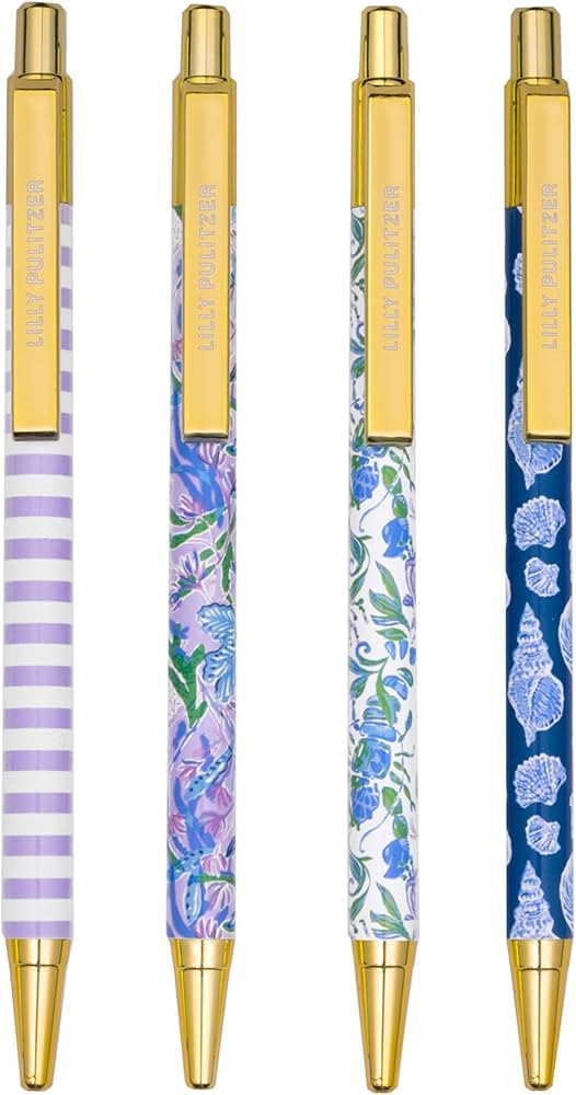 Lilly Pulitzer Black Ink Pen Set of 4, Retractable Pens for Home or Office, Colorful Plastic Clic... | Amazon (US)