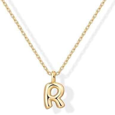 PAVOI 14K Gold Plated Dainty Chunky Bubble Initial Letter Pendant Necklace for Women | Alphabet L... | Amazon (US)