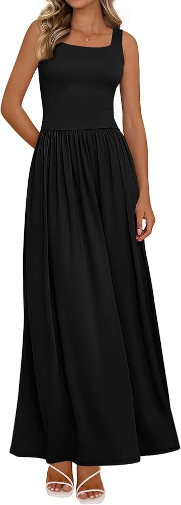 BTFBM Summer Dresses for Women 2026 Maxi Casual Square Neck Flowy Long Sundress Spring Wedding Gu... | Amazon (US)